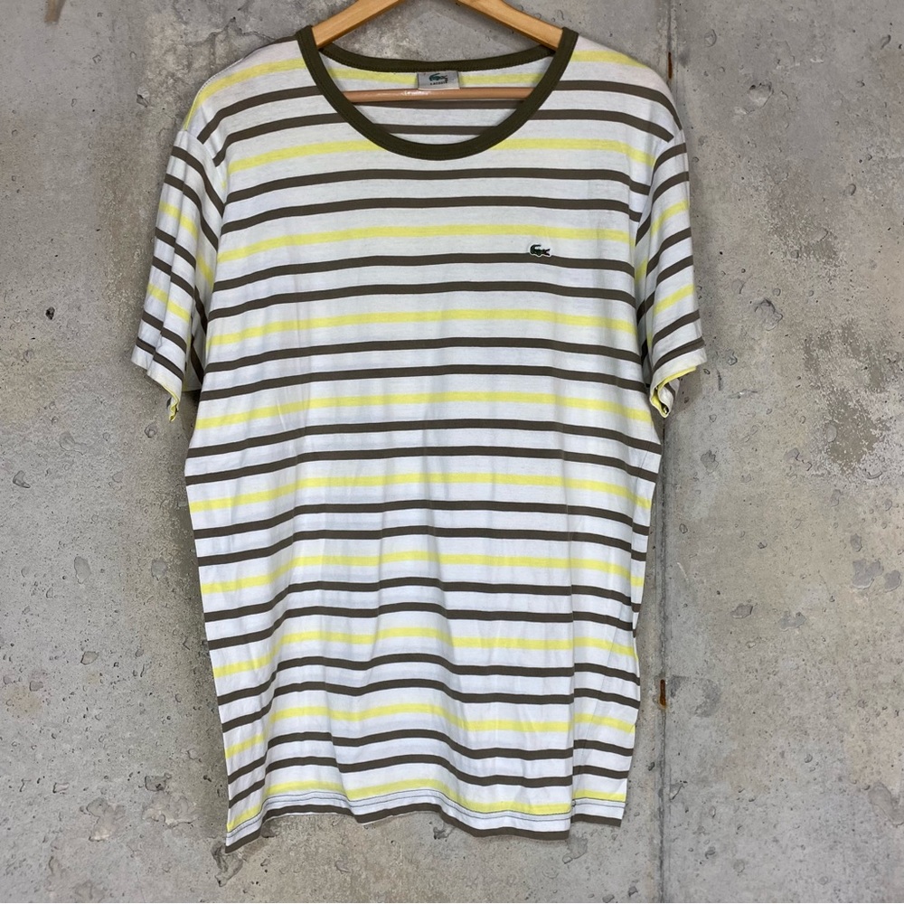 Lacoste yellow green white striped short sleeve shirt - Picture 1 of 6